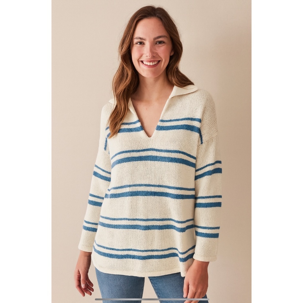 J MCLAUGHLIN SWEATER STRIPED COTTON NYLON LINEN BEACHY BREATHABLE CASUAL CHIC M